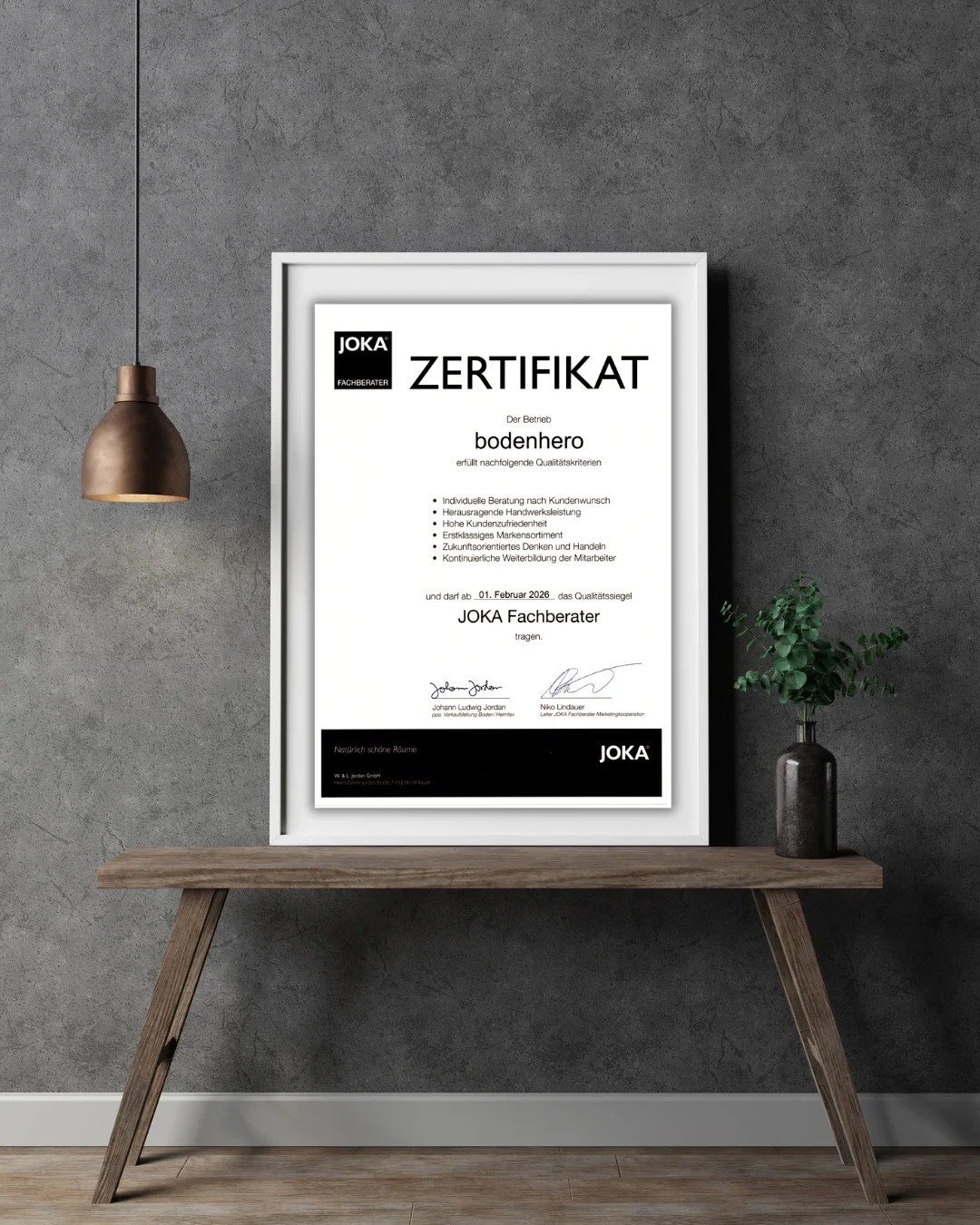 JOKA Fachberater Zertifikat von bodenhero